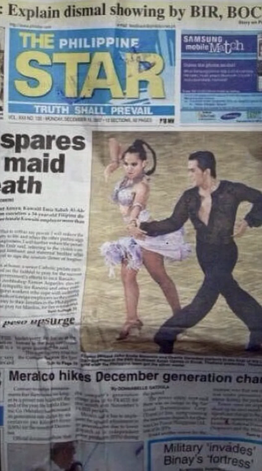 The Philippine Star front page with a large photo of Dee and John Erolle dancing Latin